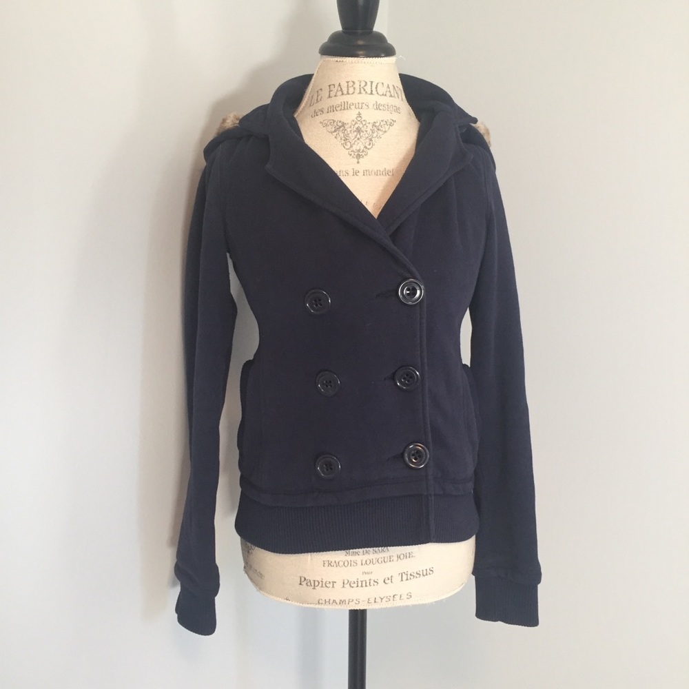 🇺🇸 🦅 Navy Fleece Double Breasted Plush Hood